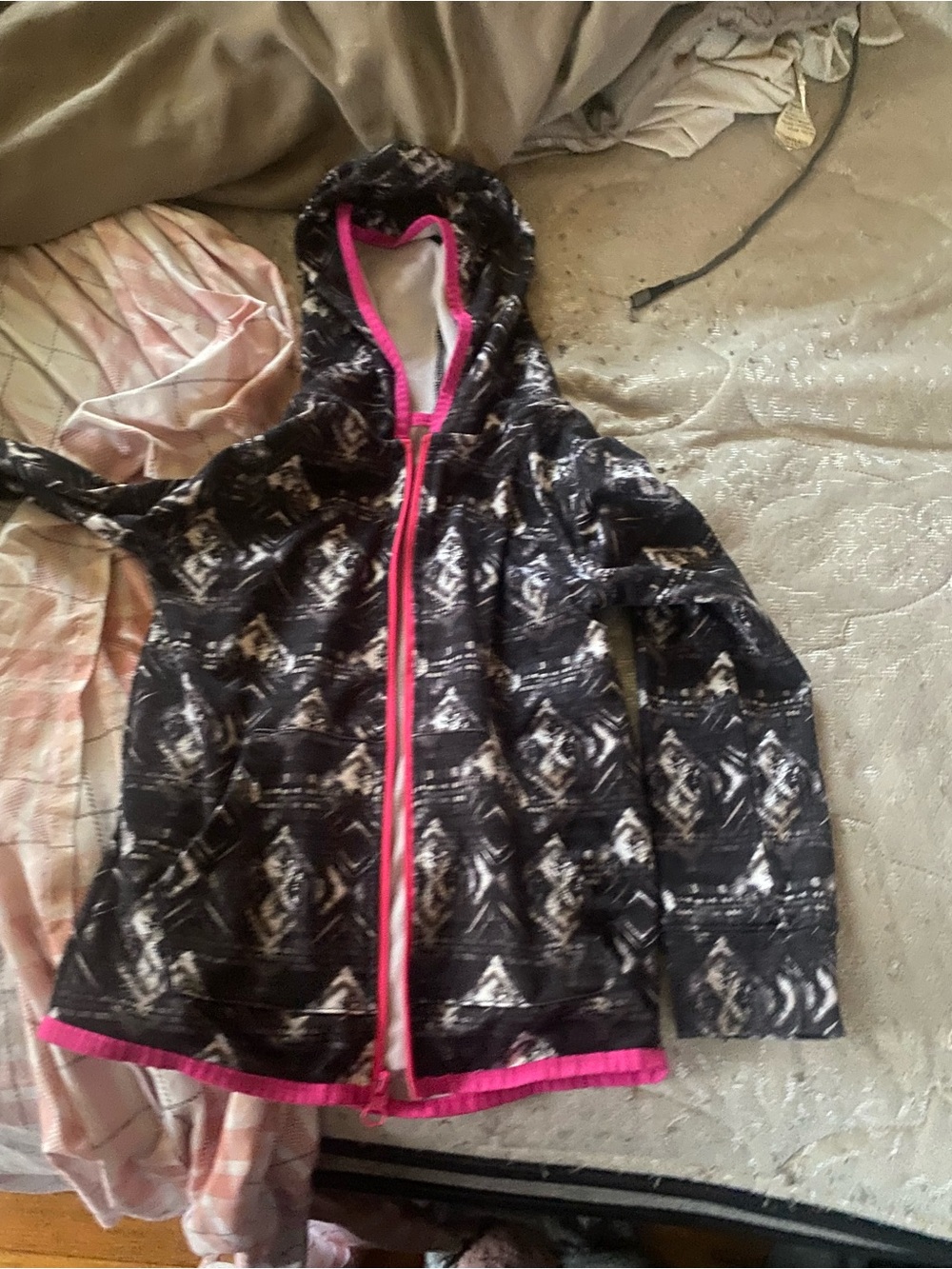 SO Active Cream Fleece Jacket with Pink Trim